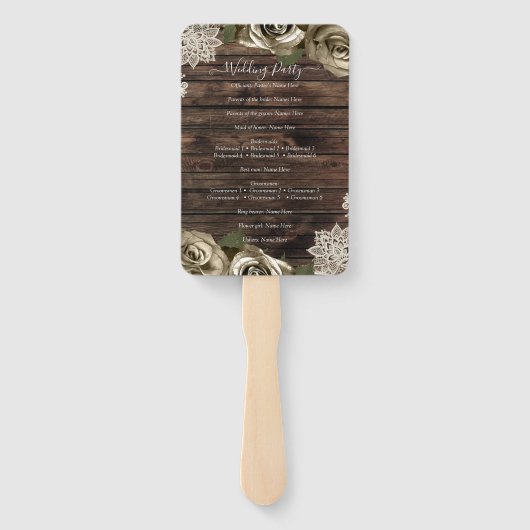 Licht goudglam Rozen Rustic Wood Weddenschap Handwaaier (Achterkant)