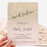 Licht goudroze roze ombre schrift, zoet 16 kaart<br><div class="desc">Een moderne,  originele en eenvoudige faux lichte glitter ombre Swet 16 verjaardagsuitnodiging op een volledig aanpasbare zwart-roze kleur achtergrond met een moderne typografie.</div>