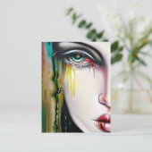 Licht griezelig maar mooi vrouw met tranen briefkaart (Staand voorkant)