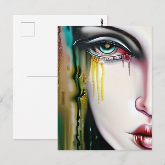 Licht griezelig maar mooi vrouw met tranen briefkaart (Voorkant / Achterkant)