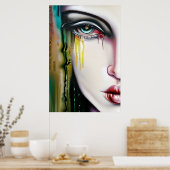 Licht griezelig maar mooi vrouw met tranen poster (Keuken)