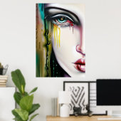 Licht griezelig maar mooi vrouw met tranen poster (Thuiskantoor)