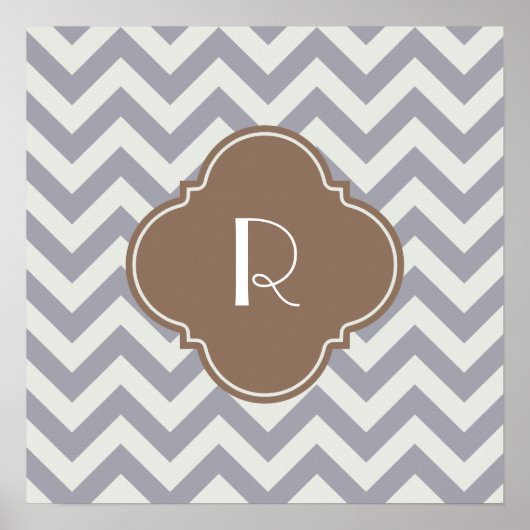 Licht grijs Chevron Aangepast monogram Poster (Voorkant)
