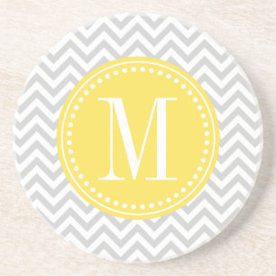 Licht grijs Chevron Zigzag gepersonaliseerd Monogr Zandsteen Onderzetter