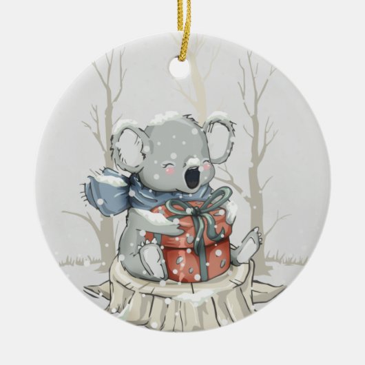Licht grijs Cute Koala Snowfall-Ornament Keramisch Ornament (Voorkant)