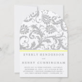 Licht grijs en Geel Damask Wedding Uitnodiging (Voorkant)
