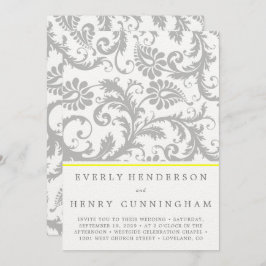 Licht grijs en Geel Damask Wedding Uitnodiging
