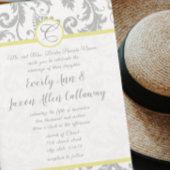 Licht grijs en geel Iris Damask Wedding Uitnodigin Kaart