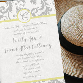 Licht grijs en geel Iris Damask Wedding Uitnodigin Kaart