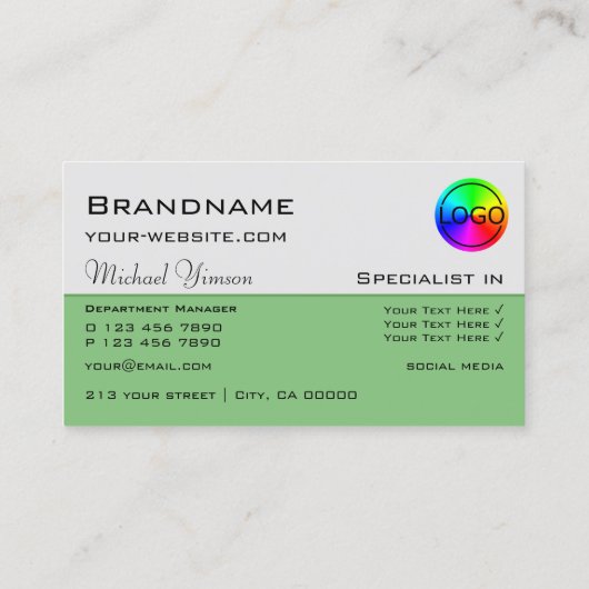 Licht grijs en groen beeld met Logo Professional Visitekaartje (Achterkant)