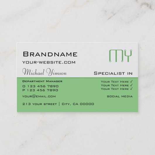 Licht grijs en groen met Initialen Professional Visitekaartje (Achterkant)