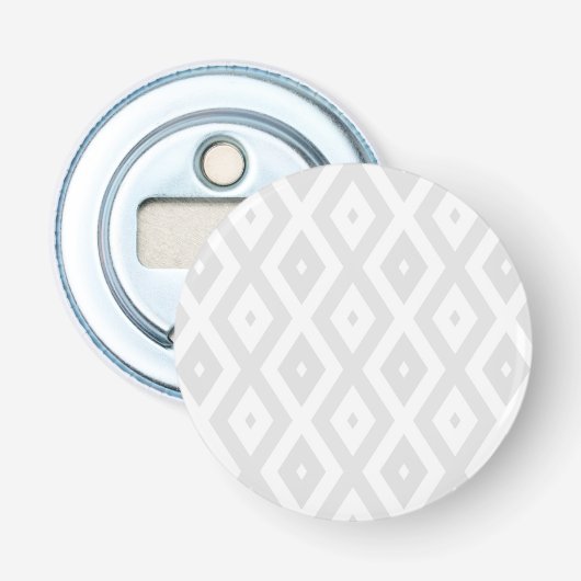 Licht grijs en wit diamantpatroon button flesopener (Voorkant)