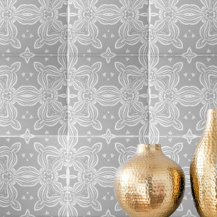 Licht grijs en wit elegant Damaspatroon Tegeltje