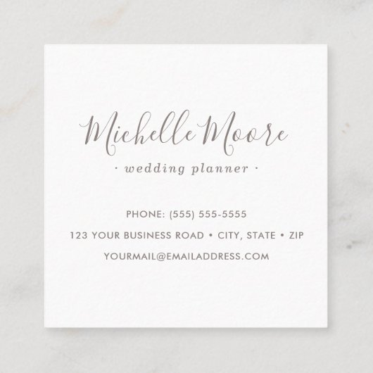 Licht grijs en wit feministisch minimalistisch vierkante visitekaartje (Achterkant)