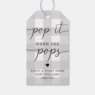 Licht grijs Gingham Pop als ze Pop voor tag Cadeaulabel