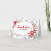 Licht grijs glas en roze bloemen bedankkaart (Voorkant)