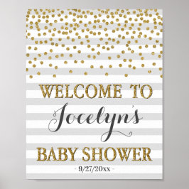 Licht grijs Goud Neutraal Baby shower Welkom Poster