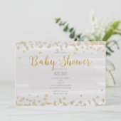 Licht Grijs & Goud Sprinkle Baby Douche Uitnodigin Kaart (Staand voorkant)