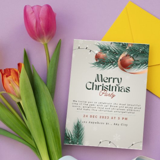 Licht Grijs & Groen Kerstmis Partij Uitnodiging