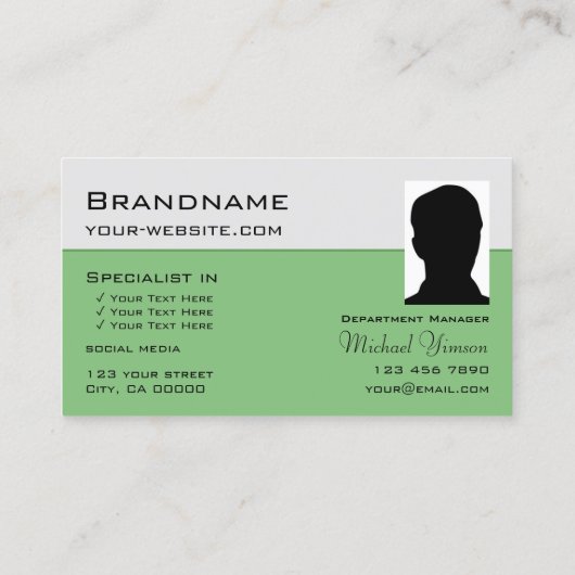 Licht grijs groen met monogram en fotoklassieke fo visitekaartje (Achterkant)