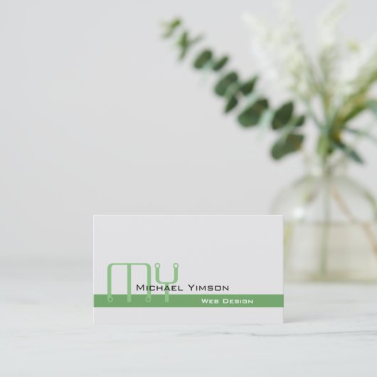 Licht grijs groen met monogram en fotoklassieke fo visitekaartje (Staand voorkant)