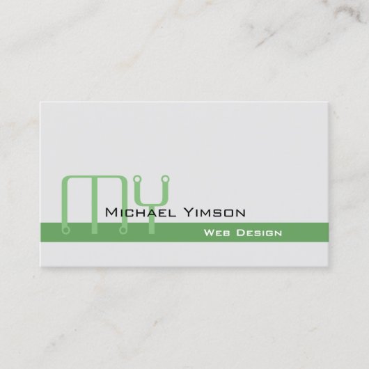 Licht grijs groen met monogram en fotoklassieke fo visitekaartje (Voorkant)