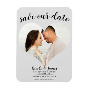 Licht Grijs Hart Foto Bruiloft Save the Date Magneet