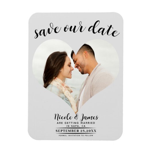 Licht Grijs Hart Foto Bruiloft Save the Date Magneet (Verticaal)