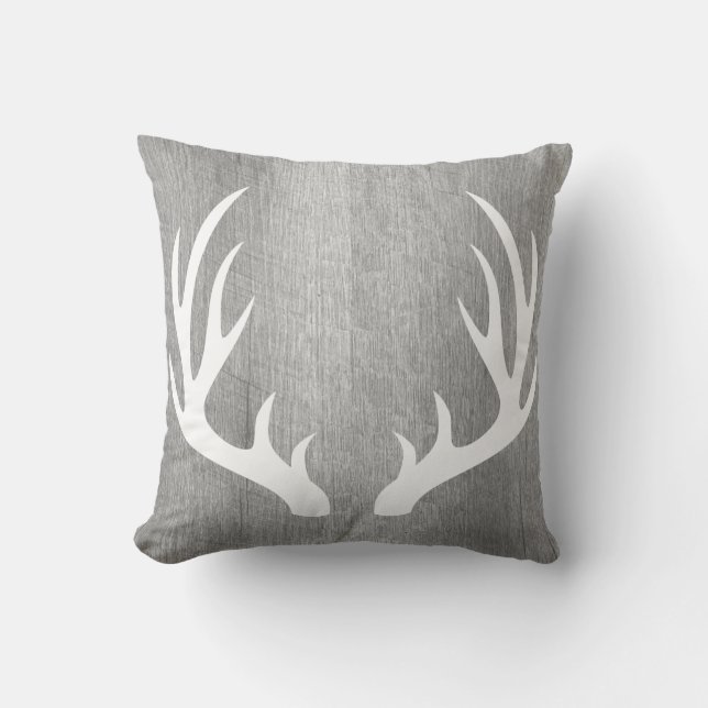 Licht grijs hout Witte Deer Antlers Kussen (Voorkant)