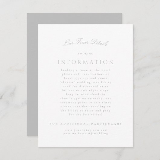 Licht Grijs Klassiek Elegant Formele Bruiloft Informatiekaartje (Voorkant / Achterkant)