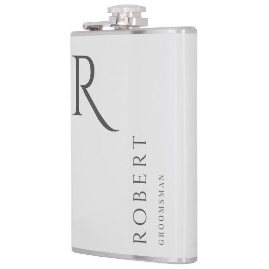Licht Grijs Mannelijk Monogram Groomsmen Gift Heupfles (Links)