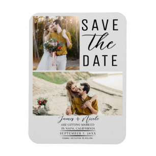 Licht Grijs Modern 2 Foto's Save the Date Wedding Magneet