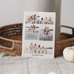 Licht GRIJS Modern Neutraal 5 Foto Elegant Feestdagenkaart