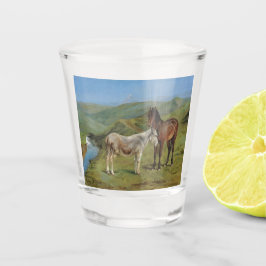 Licht grijs paard in een veld (paardachtige) shot glas