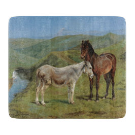 Licht grijs paard in een veld (paardachtige) snijplank