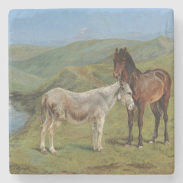 Licht grijs paard in een veld (paardachtige) stenen onderzetter