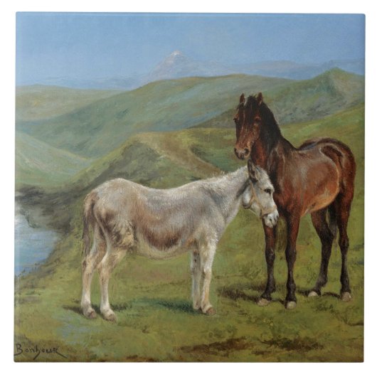 Licht grijs paard in een veld (paardachtige) tegeltje (Voorkant)