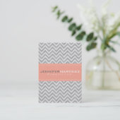 Licht grijs & Sinaasappel Chevron Patroon Linnen l Visitekaartje (Staand voorkant)