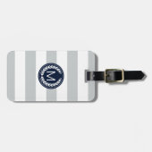 Licht grijs Stripe met Navy Laurel Wreatmonogram Bagagelabel (Voorkant horizontaal)