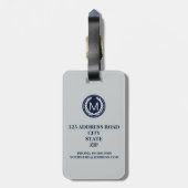 Licht grijs Stripe met Navy Laurel Wreatmonogram Bagagelabel (Achterkant verticaal)