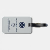 Licht grijs Stripe met Navy Laurel Wreatmonogram Bagagelabel (Achterkant horizontaal)