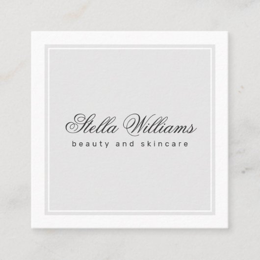 Licht grijs witte schoonheidsskincare minimalistis vierkante visitekaartje (Voorkant)