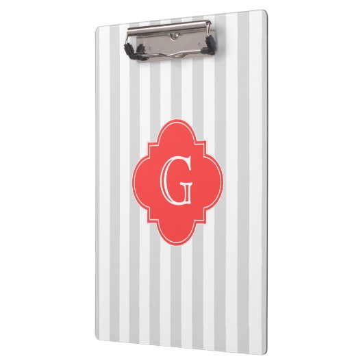 Licht grijs Witte strepen Koraal Rood Monogram Eti Klembord (Links)