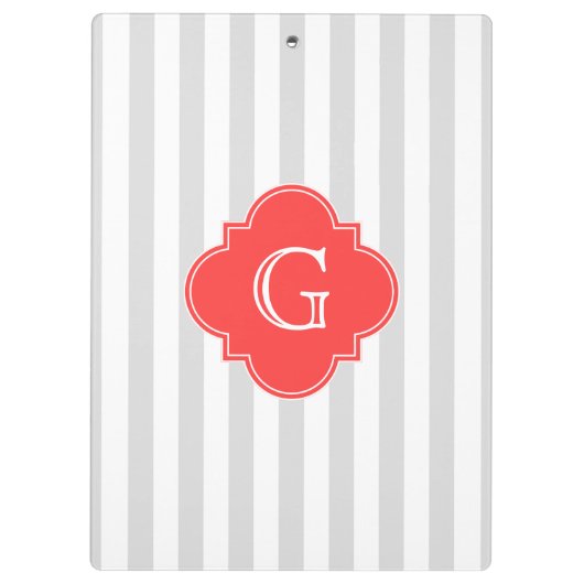 Licht grijs Witte strepen Koraal Rood Monogram Eti Klembord (Achterkant)