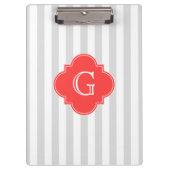 Licht grijs Witte strepen Koraal Rood Monogram Eti Klembord (Voorkant)