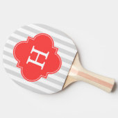 Licht grijs Witte strepen Koraal Rood Monogram Eti Tafeltennisbatje (Zijkant)