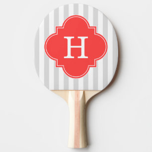 Licht grijs Witte strepen Koraal Rood Monogram Eti Tafeltennisbatje