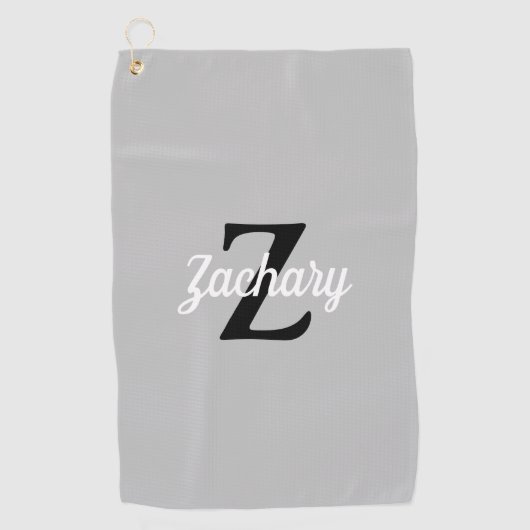 Licht grijs zwart monogram op maat golfhanddoek (Voorkant)
