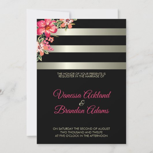 Licht grijsachtig en zwart strepen bruiloft kaart (Voorkant)