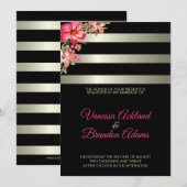 Licht grijsachtig en zwart strepen bruiloft kaart (Voorkant / Achterkant)